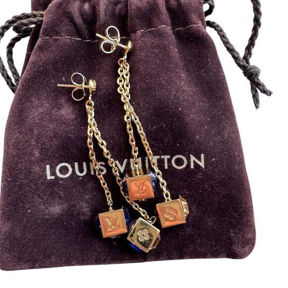‼️LOUIS VUITTON CRYSTAL GAMBLE CUBE EARRINGS IN AZUR - Picture 4 of 16